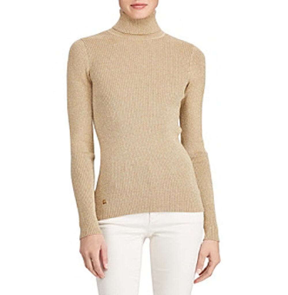 Ralph Lauren Women's Metallic Ribbed Turtleneck Sweater in Luxe Gold Lurex, L